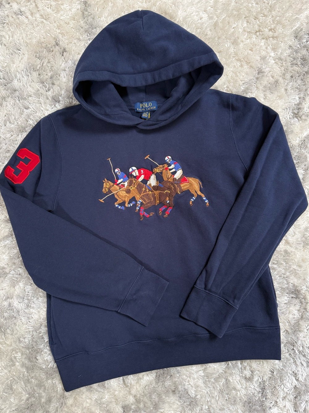Polo by Ralph Lauren Kids Navy Pullover Hoodie Sz 18-20 - Preloved